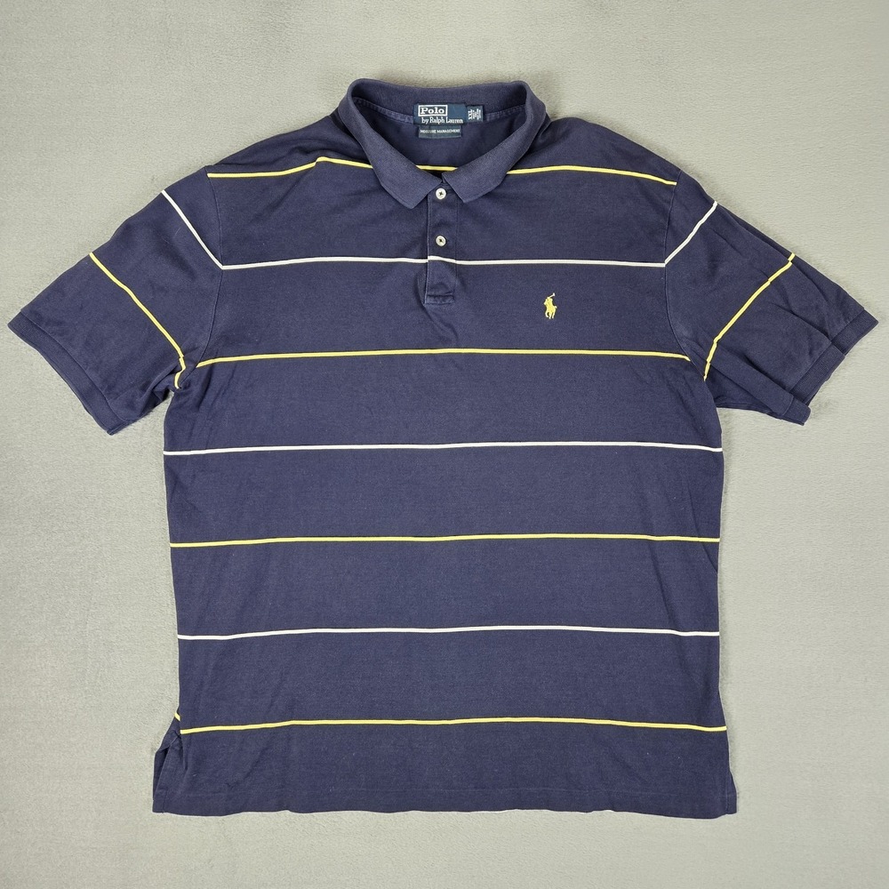 Polo Ralph Lauren Moisture Management Polo Shirt‎ Mens 2XL Blue Stripped Golf
